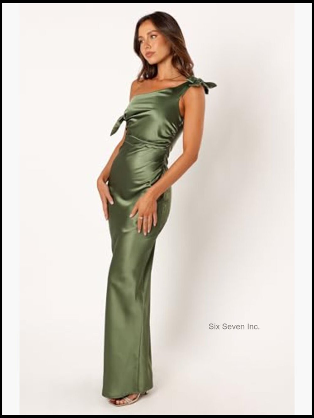 Off Shoulder Maxi Dress Asymmetric Bodycon Satin Zip Back - Picture 3 of 7